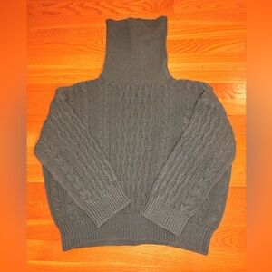 Pilcro Anthropologie Cable Knit Turtleneck Sweater Large Olive Green Pullover